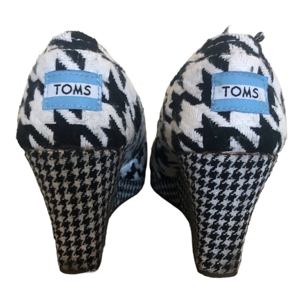 Toms 4" Platform Wedge Black & White Houndstooth Peep Toe Shoe Size W7 - Picture 4 of 8